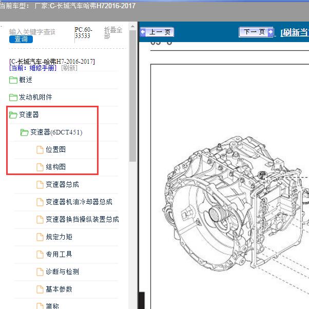2016-2017年长城汽车-哈弗H7 变速箱部件位置