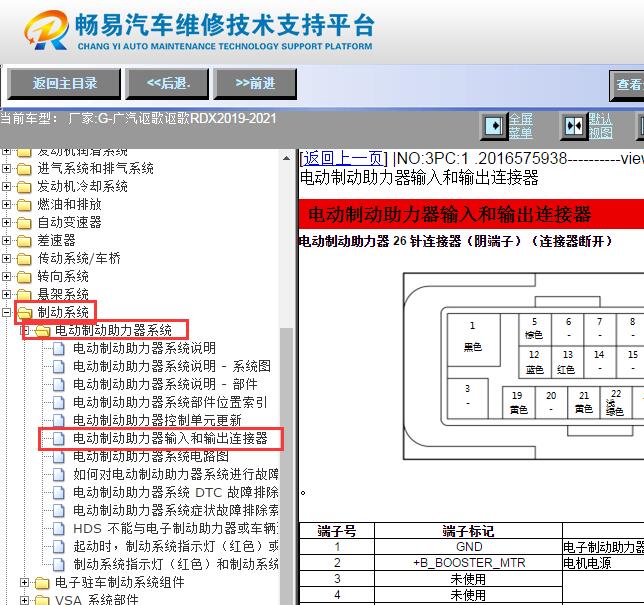2019-2021年广汽讴歌RDX电动制动助力器针脚资料