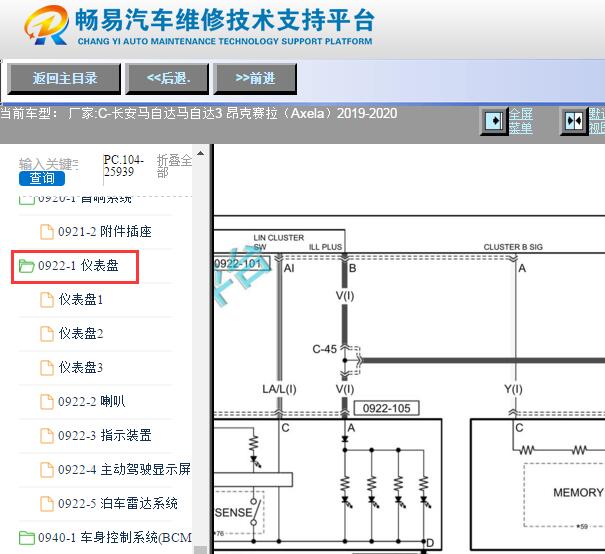 2019-2020年长安马自达3昂克赛拉仪表电路图