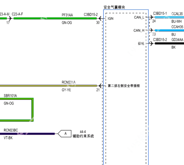 2023年江铃汽车游骑侠气囊电脑电路图和针脚资料