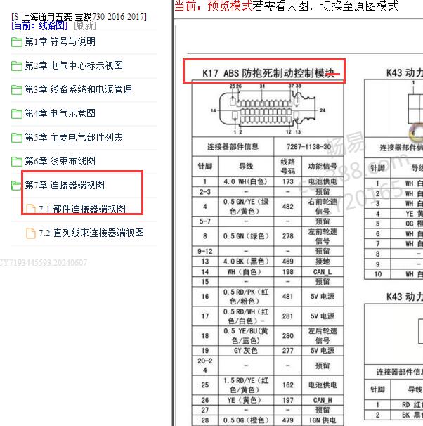 2016-2017年宝骏730 ABS针脚定义