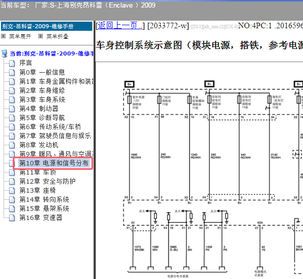 2009年别克昂科雷车身电源搭铁电路图