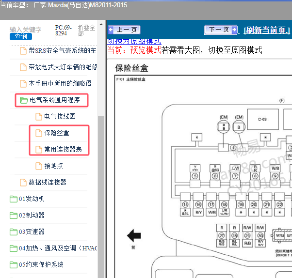 2014年马自达M8保险丝盒图资料
