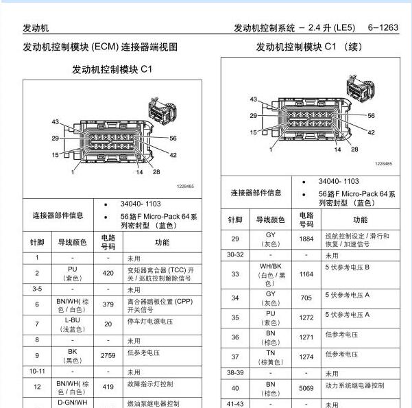 2012年别克GL8 LE5发动机针脚定义