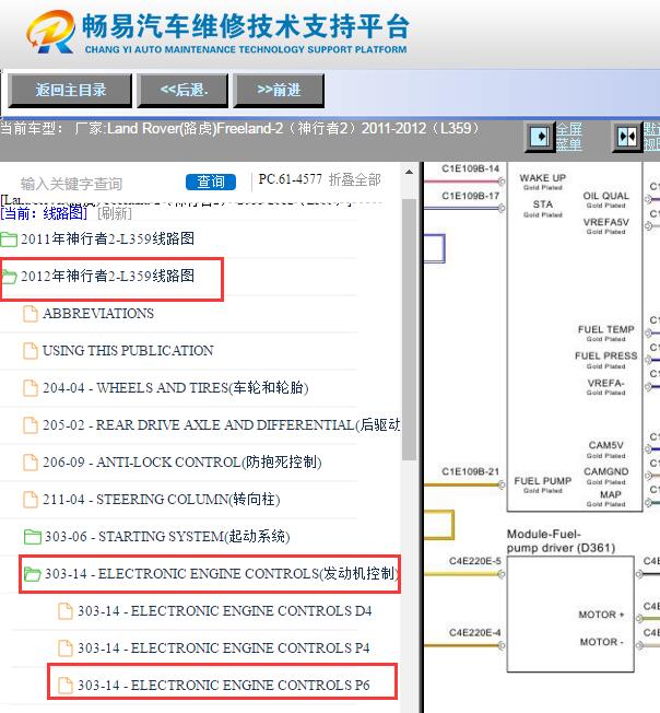 2011-2012年路虎神行者2发动机燃油泵电路图