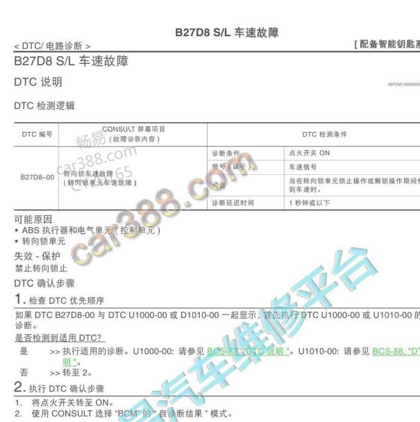 2016年日产逍客C27D8故障码资料