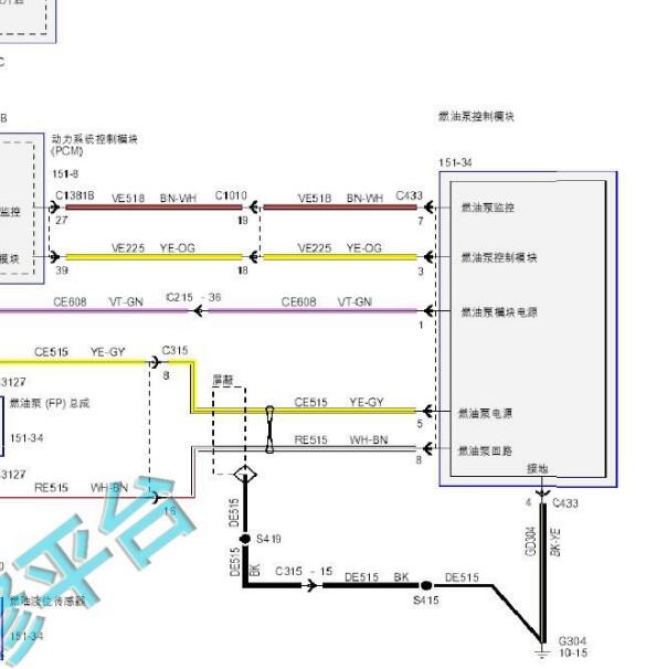 2013年福特蒙迪欧2.0发动机油泵模块电路图