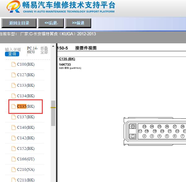 2012-2013年福特翼虎 ABS针脚定义