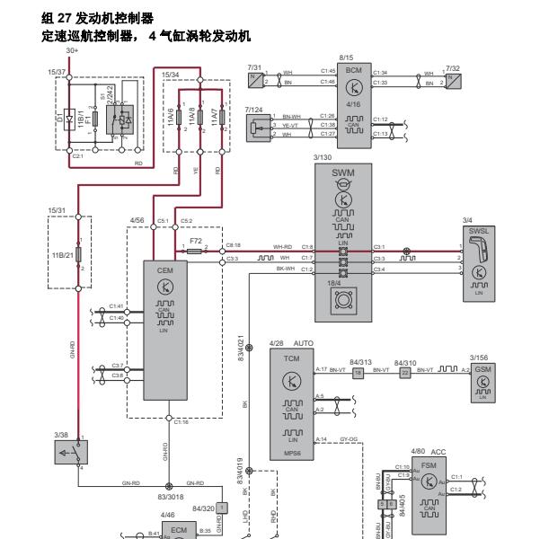 2017年沃尔沃V40发动机电路图