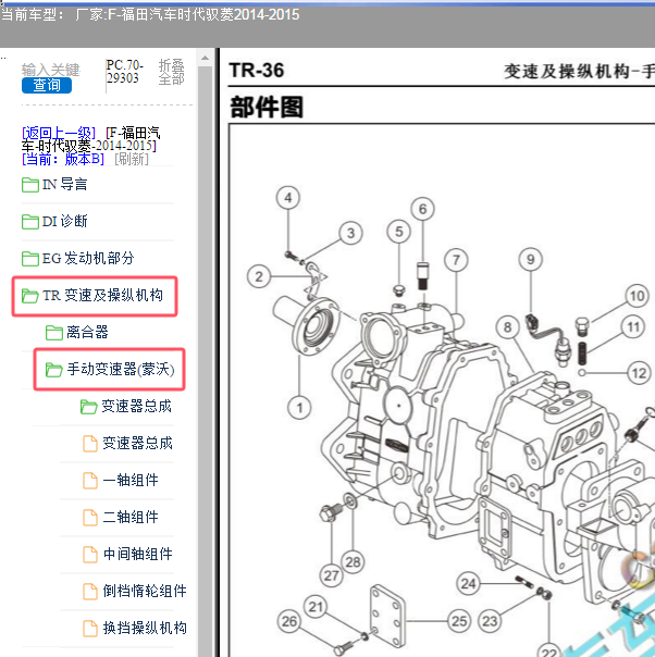 2014-2015年福田时代驭菱变速箱零件图