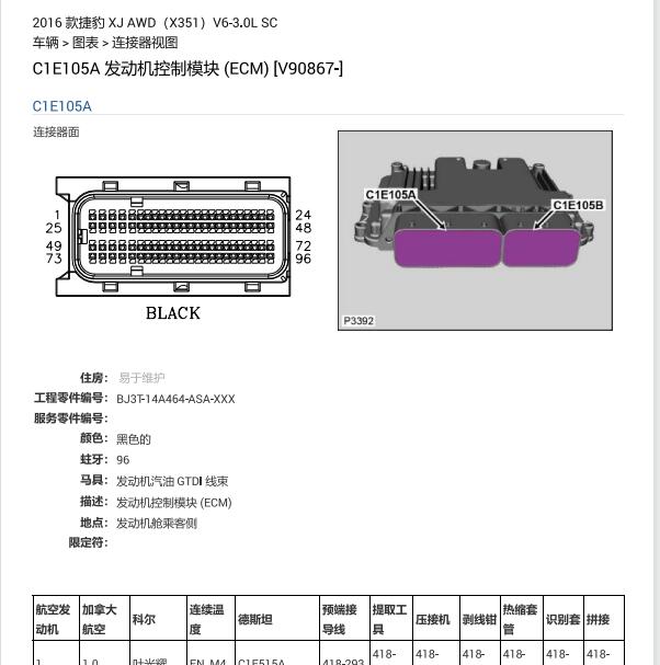 2016年捷豹XJ 3.0发动机针脚定义