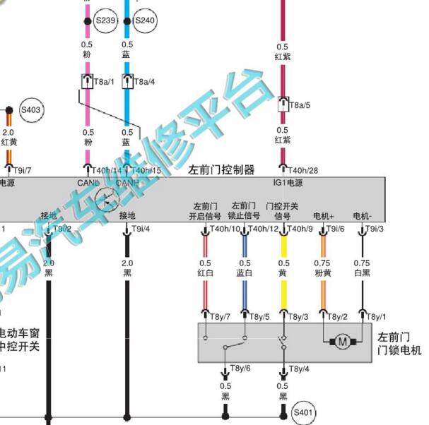 2018年北京汽车左前车门电路图.