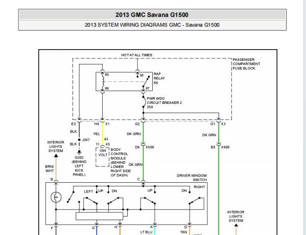 2013年GMC SAVANA车窗电路图资料