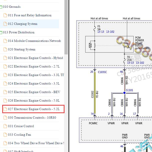 2023年福特F150 5.2发动机电路图