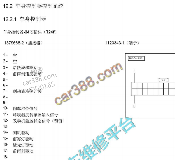 2017年北京汽车BJ40车身模块针脚资料