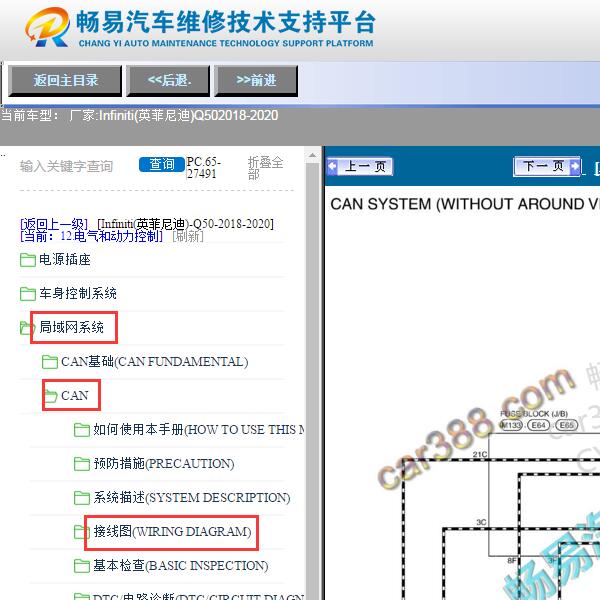 2018-2020年英菲尼迪Q50网络通讯电路图
