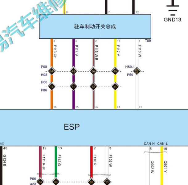 2020年长城炮越野版手刹电路图.