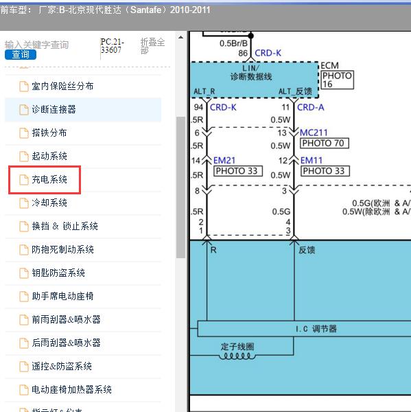 2010-2011年北京现代-胜达 发电机电路图