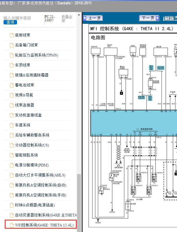 2010-2011年北京现代-胜达 发动机电路图