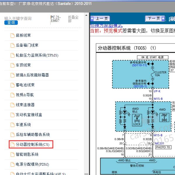 2010-2011年北京现代-胜达 四驱电路图