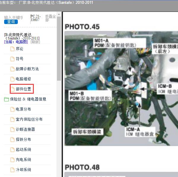2010-2011年北京现代-胜达 PDM位置