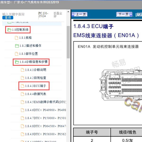 2019年广汽乘用车-传祺GS3 发动机针脚