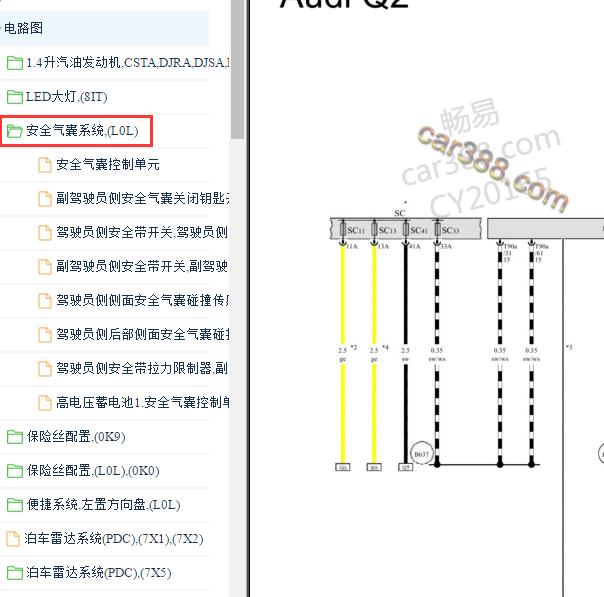 2020-2021年一汽奥迪Q2L气囊电路图.