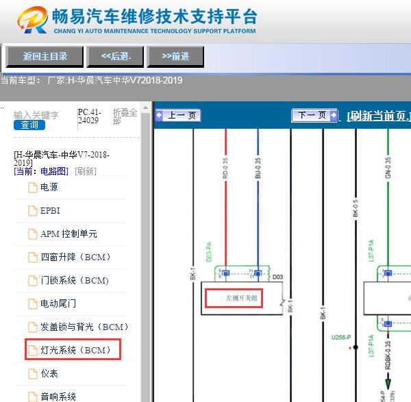 2018-2019年中华V7转向灯开关电路图