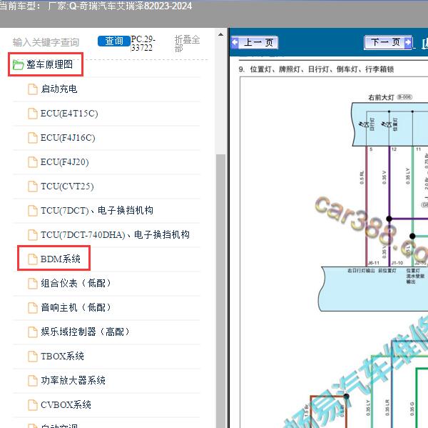 2023-2024年奇瑞汽车-艾瑞泽8 灯光电路图