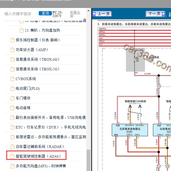 2023-2024年奇瑞汽车-瑞虎9 毫米波雷达和ACC电路图