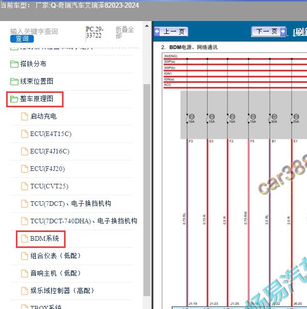 2023-2024年奇瑞汽车-艾瑞泽8 BDM系统电路图