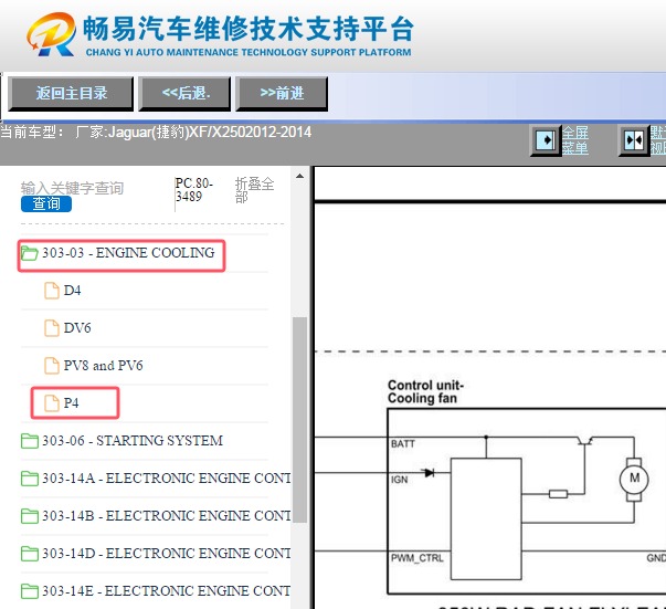 2012-2014年捷豹XF冷却风扇电路图