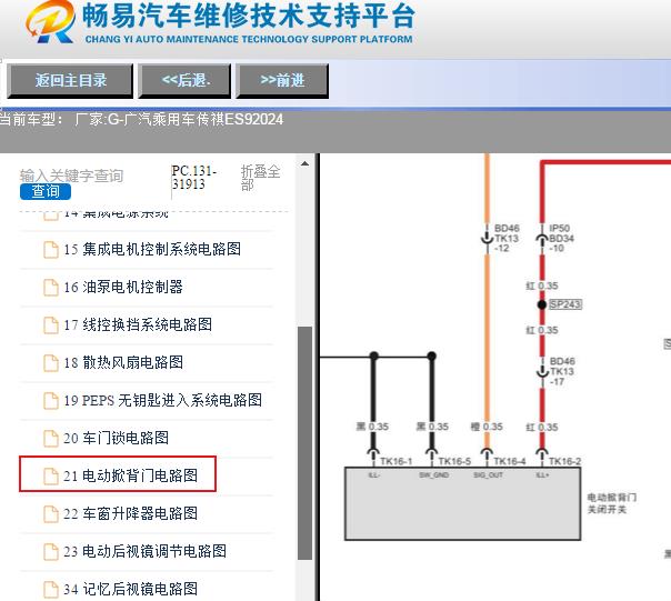 2024年广汽传祺ES9 后备箱盖电路图