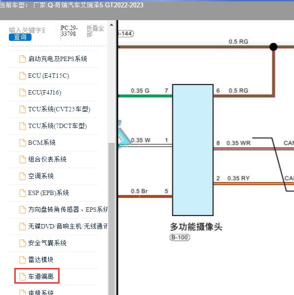 2022-2023年奇瑞汽车-艾瑞泽5 GT 全景摄像头电路图
