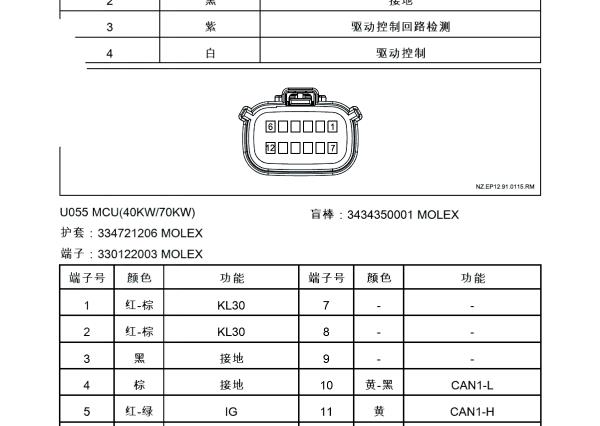 2021年合众汽车哪吒U Pro驱动电机针脚资料