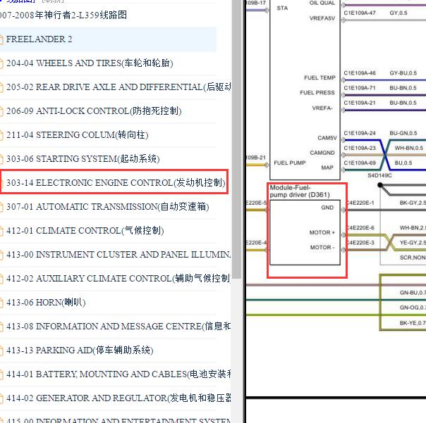 2007-2010年路虎神行者2发动机油泵电路图