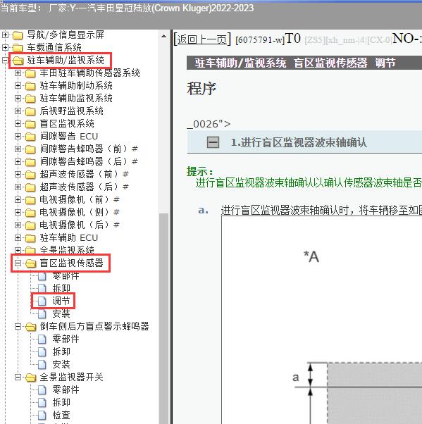 2022-2023年一汽丰田-皇冠陆放 盲区监测系统校准