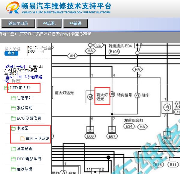 2016年日产轩逸左前近光灯电路图