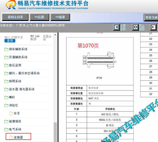 2015-2018年上汽大通G10仪表针脚资料