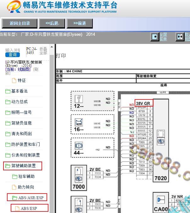 2014年雪铁龙爱丽舍ABS电路图资料