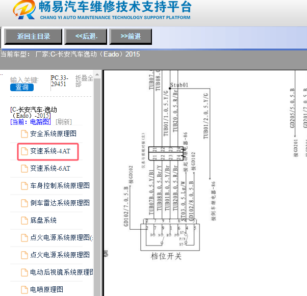2015年长安逸动换挡开关电路图