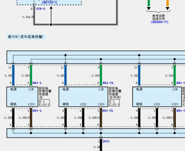 2023年现代捷尼赛思 G80倒车雷达和前雷达电路图