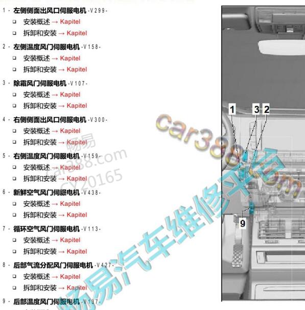 2016年大众途锐空调风门电机安装位置.