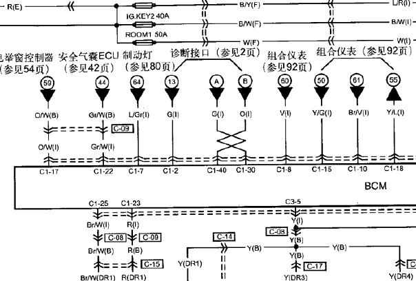 2012-2014年一汽欧朗车身电脑相关电路图