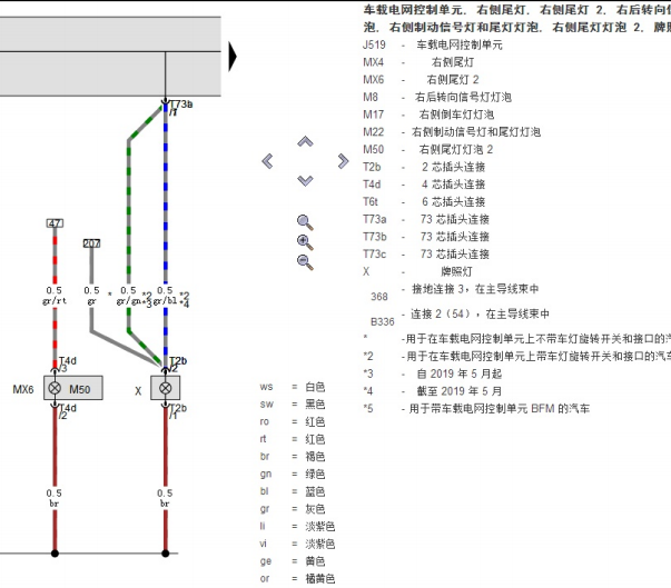 2019年大众桑塔纳制动灯和制动系统电路图