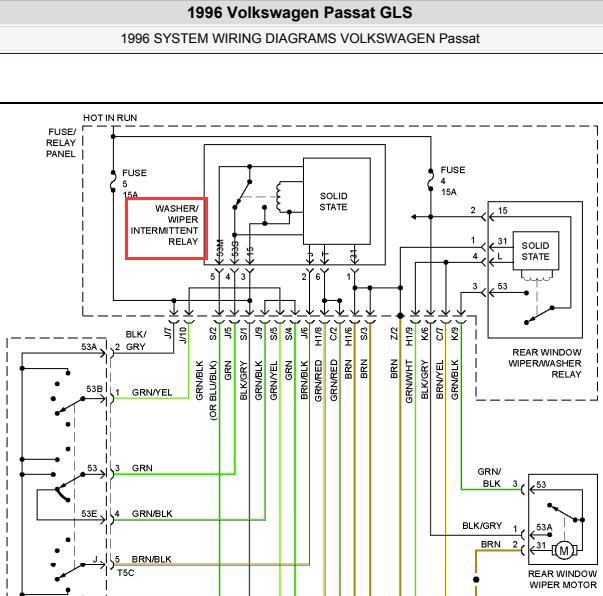 1996年大众帕萨特雨刮继电器电路图