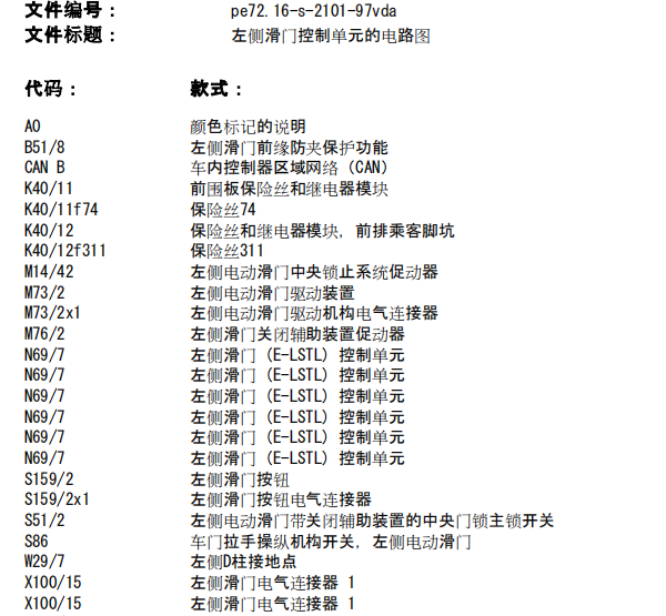 2016年奔驰V260中门门锁电路图