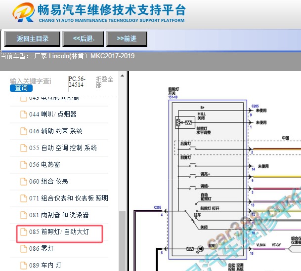 2017-2019年林肯MKC前照灯电路图