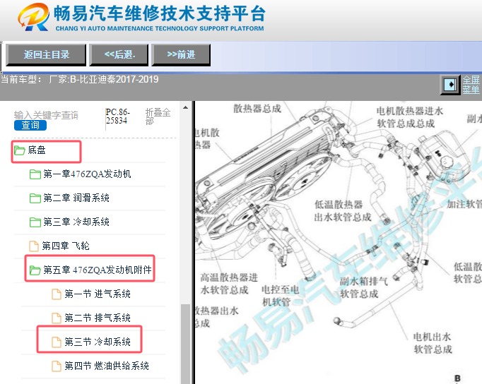 2017-2018年比亚迪秦电机水管图解