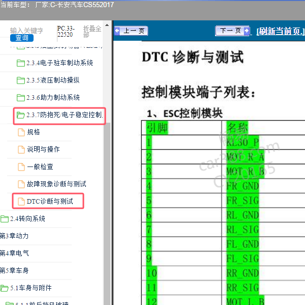 2017年长安汽车CS55 ABS针脚定义